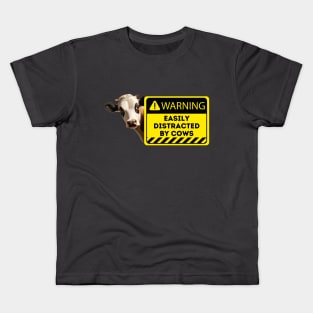 Cow Distraction Alert Sign - Humorous Farm Graphic Kids T-Shirt